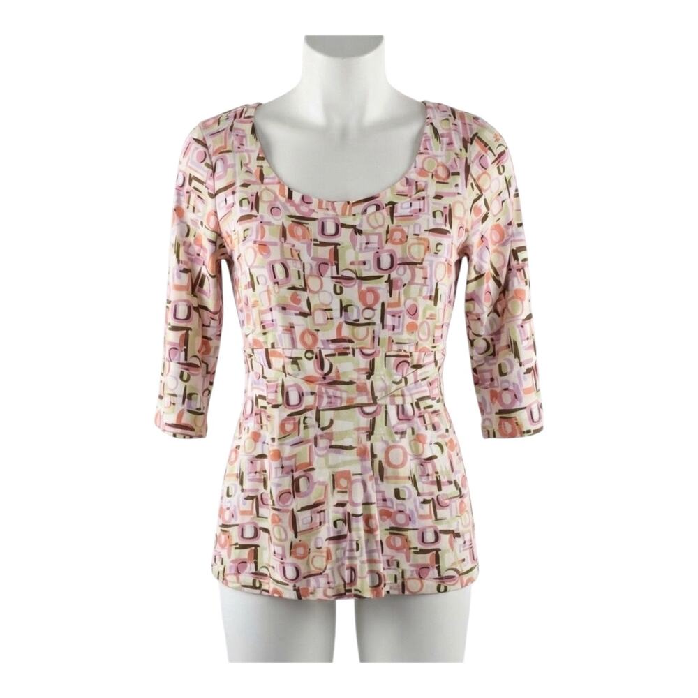 New York & Co Vintage Geometric Colorful 3/4 Sleeve Scoop Neck Top M